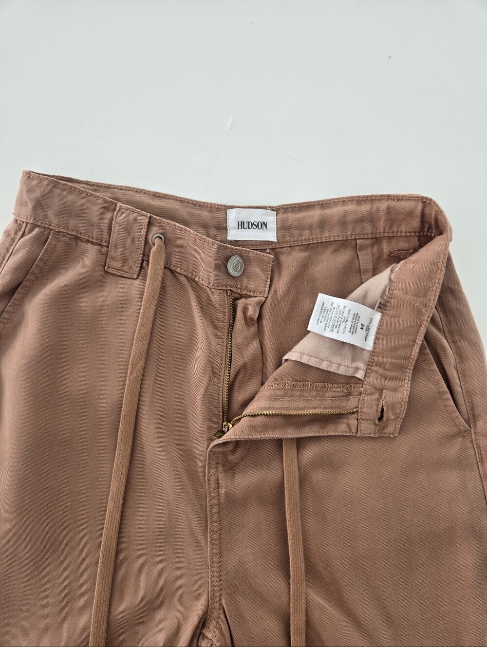 Hudson Jeans Wide-Leg Draw-Tie Pants in Camel Size 24 - Picture 7 of 15